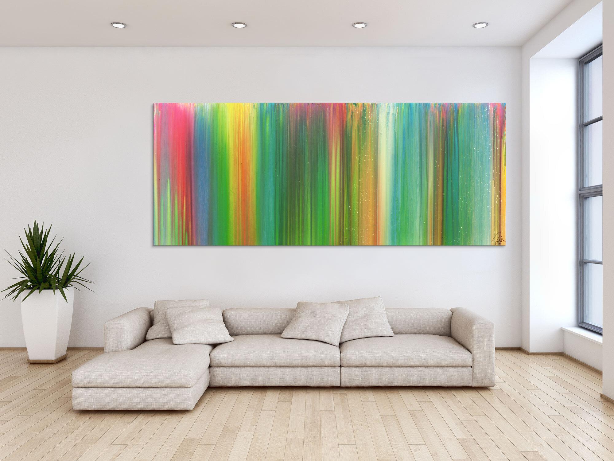 Abstraktes Acrylbild sehr bunt Fließtechnik Panoramaformat sehr modern groß