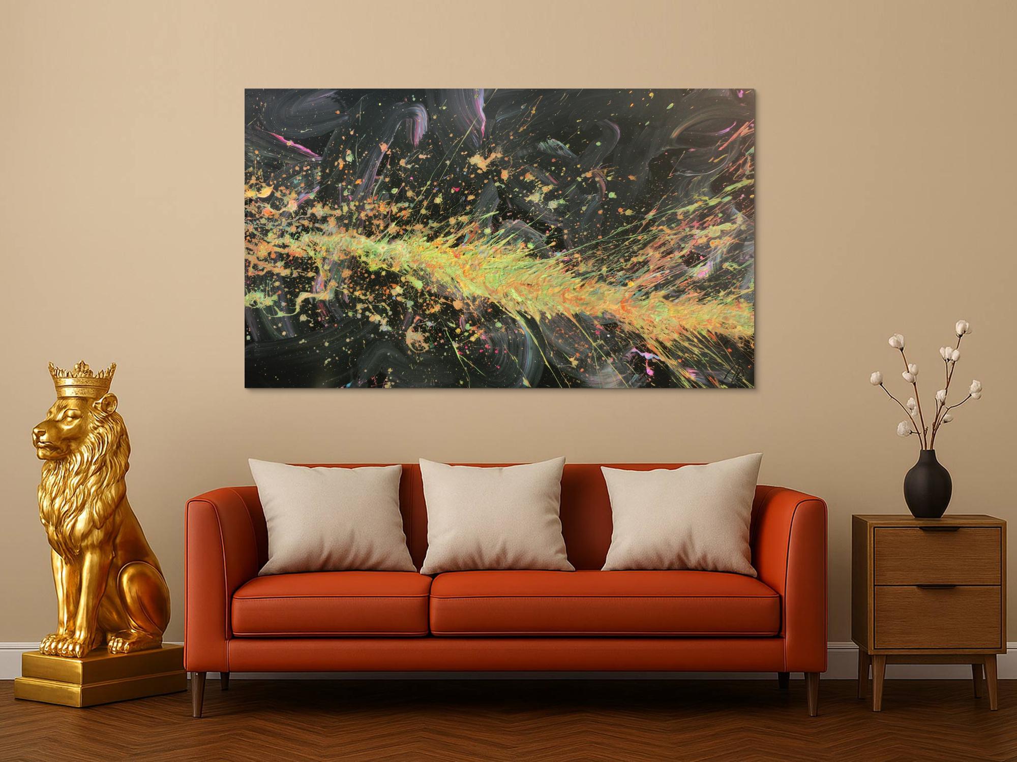 Abstraktes Acrylbild Action Painting sehr modern auf dunklem Hintergrund Splash Art