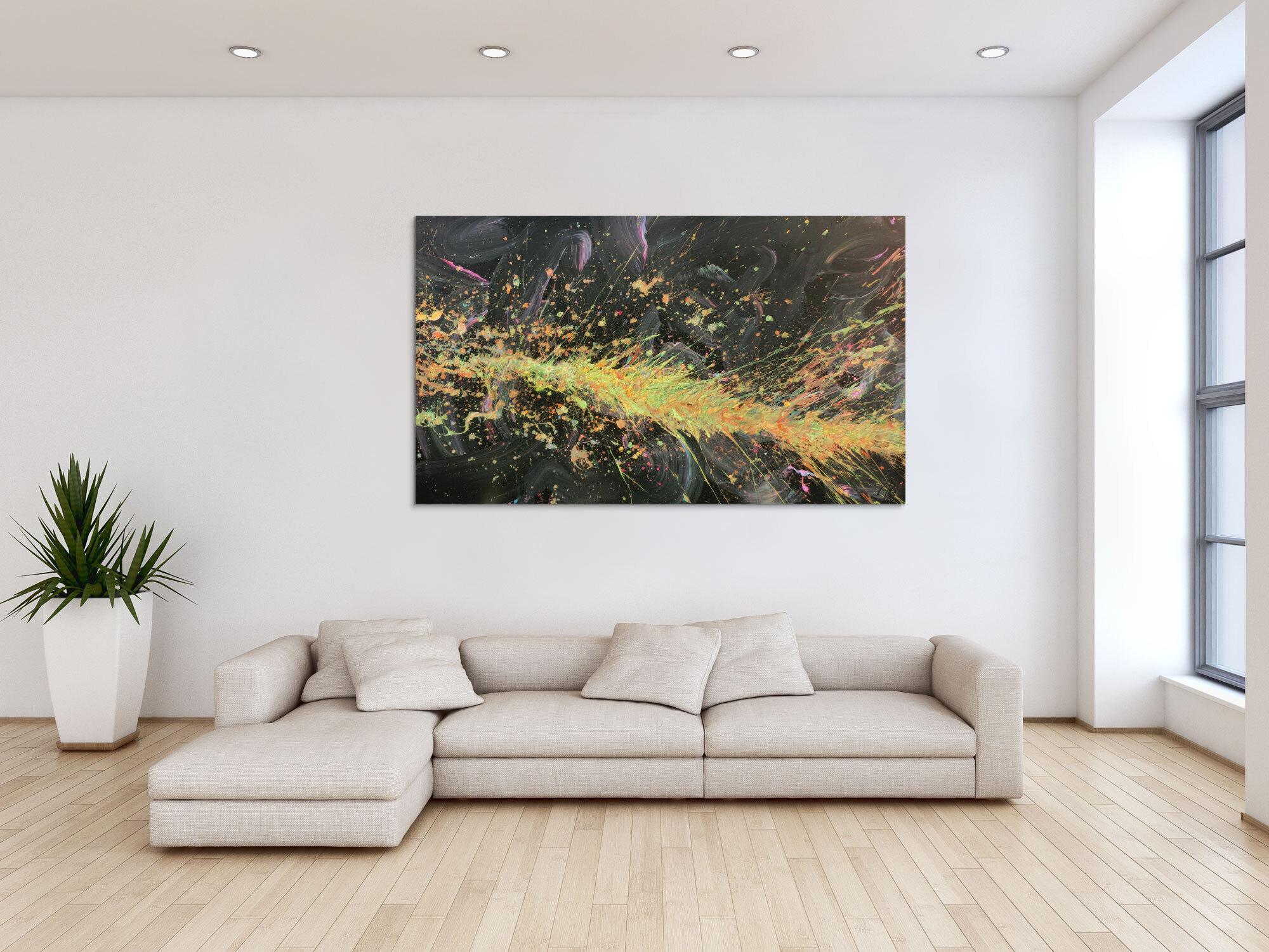 Abstraktes Acrylbild Action Painting sehr modern auf dunklem Hintergrund Splash Art