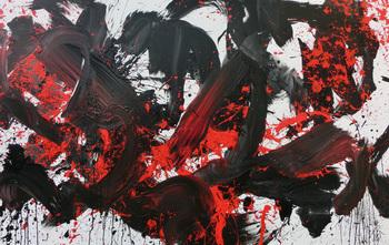 Abstraktes Acrylbild Action Painting schwarz rot weiß sehr modern