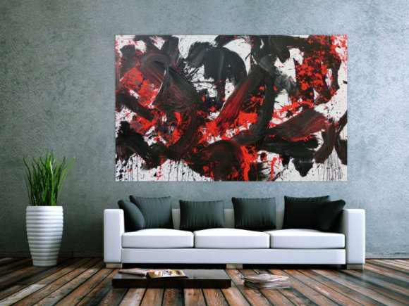 Abstraktes Acrylbild Action Painting schwarz rot weiß sehr modern