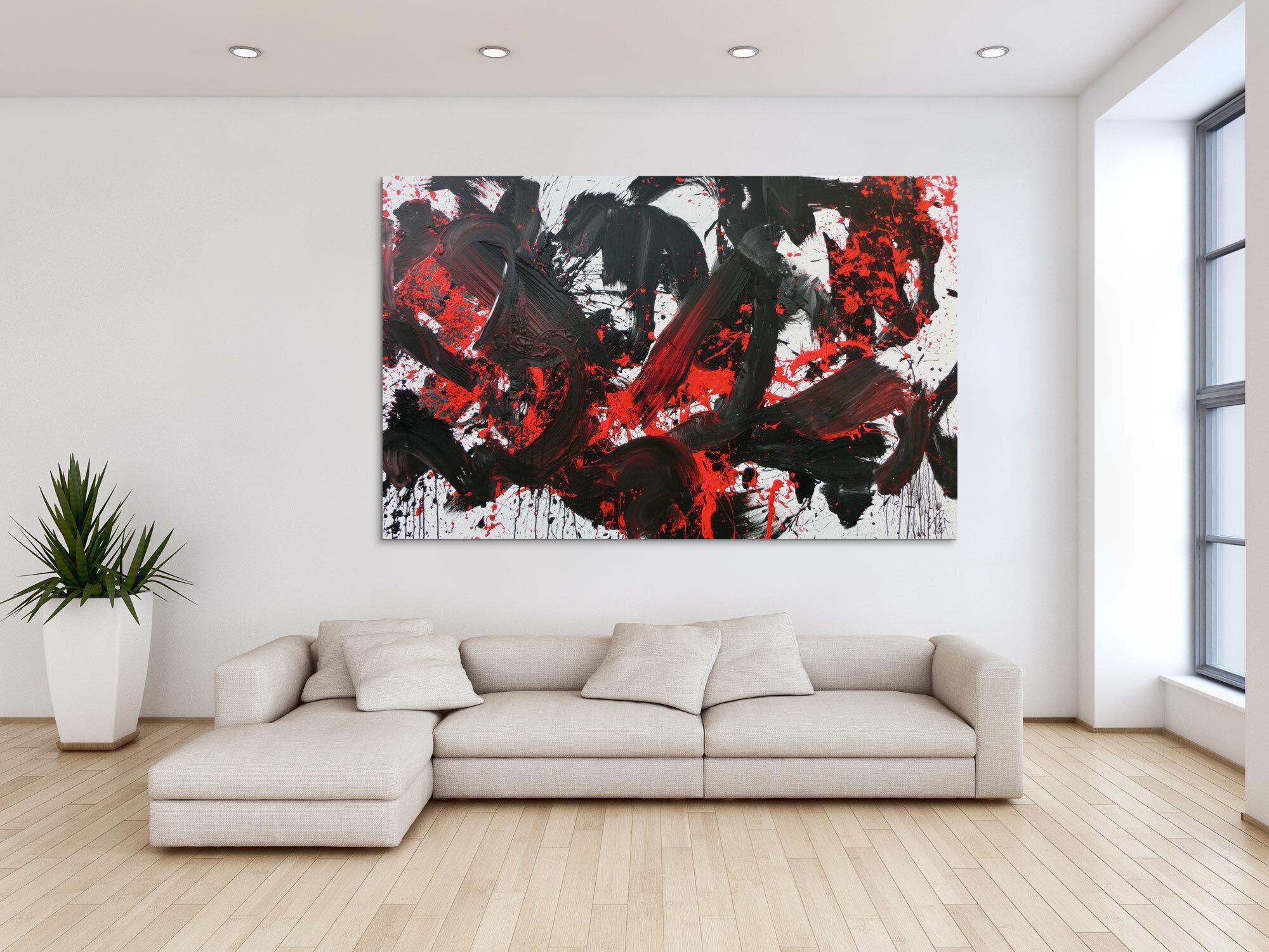 Abstraktes Acrylbild Action Painting schwarz rot weiß sehr modern