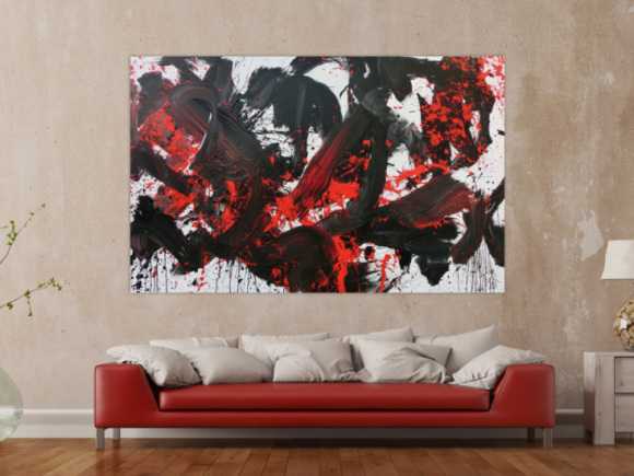 Abstraktes Acrylbild Action Painting schwarz rot weiß sehr modern