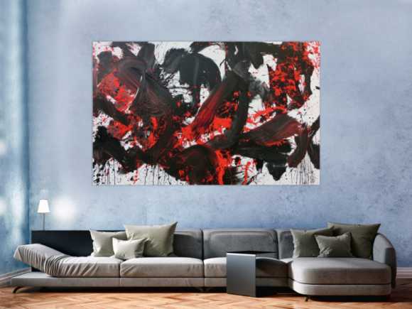 Abstraktes Acrylbild Action Painting schwarz rot weiß sehr modern