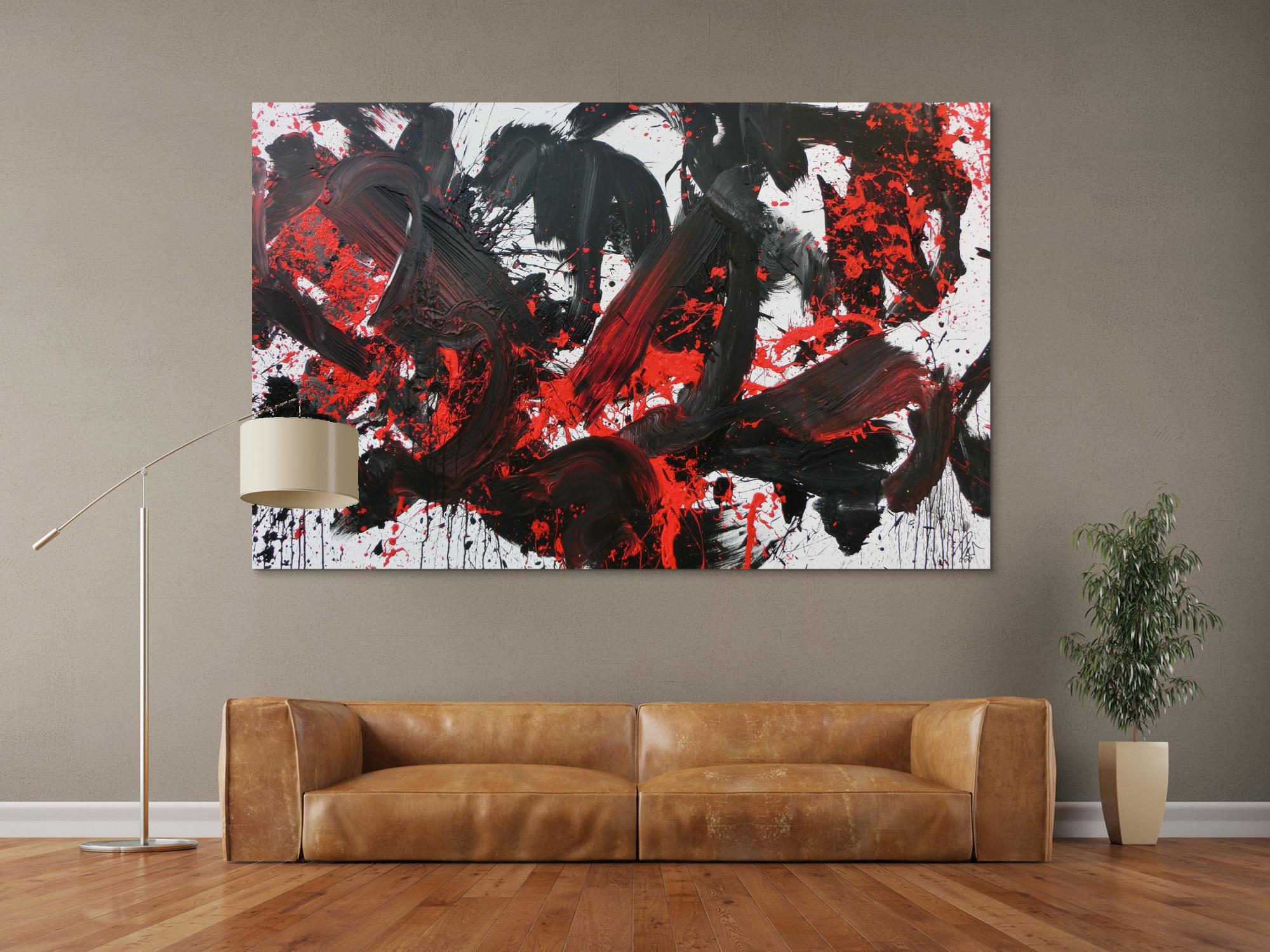 Abstraktes Acrylbild Action Painting schwarz rot weiß sehr modern