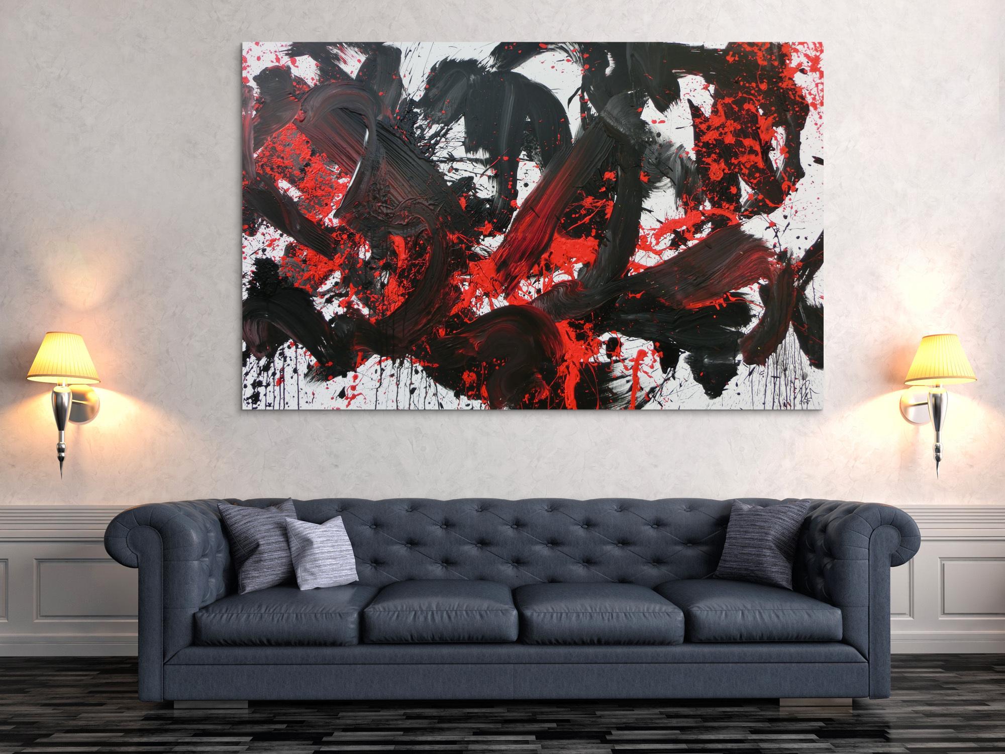 Abstraktes Acrylbild Action Painting schwarz rot weiß sehr modern