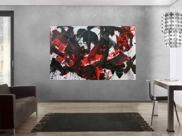 Abstraktes Acrylbild Action Painting schwarz rot weiß sehr modern