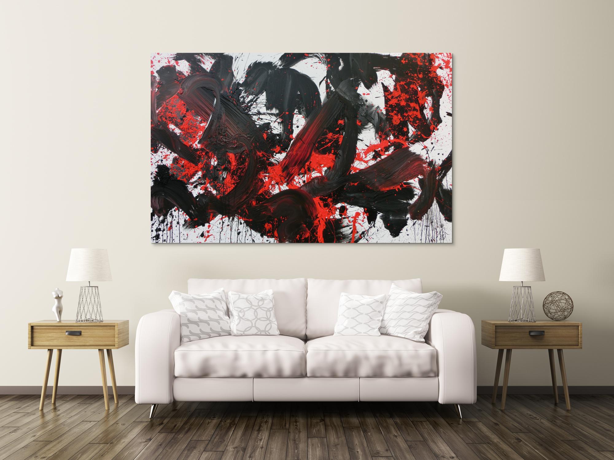 Abstraktes Acrylbild Action Painting schwarz rot weiß sehr modern