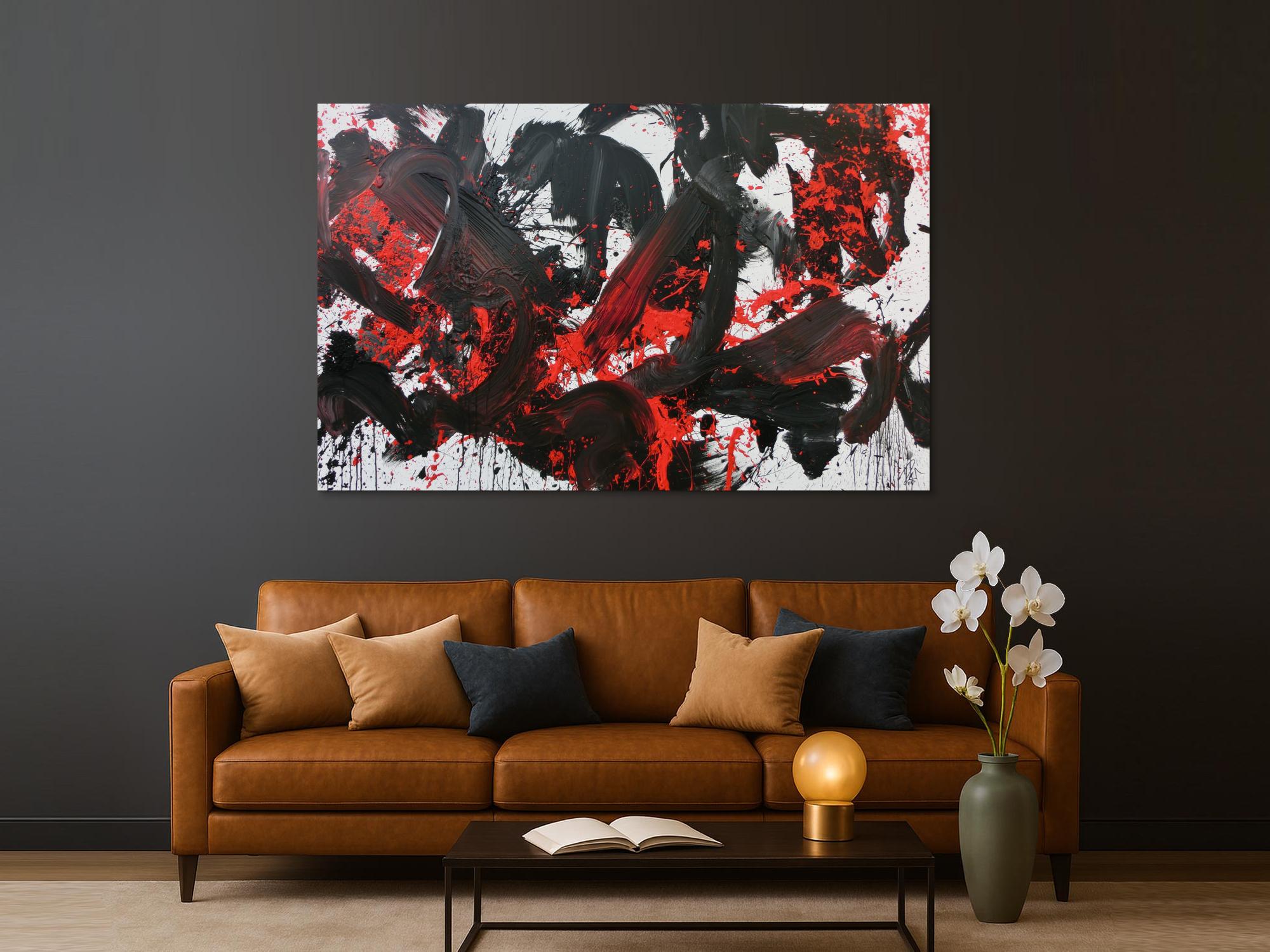 Abstraktes Acrylbild Action Painting schwarz rot weiß sehr modern