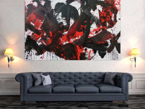 Abstraktes Acrylbild Action Painting schwarz rot weiß sehr modern