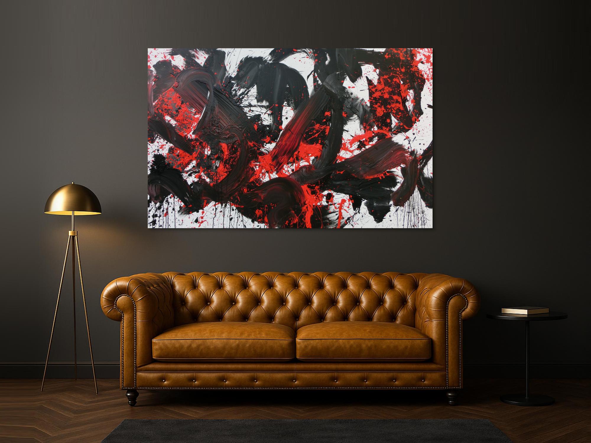 Abstraktes Acrylbild Action Painting schwarz rot weiß sehr modern