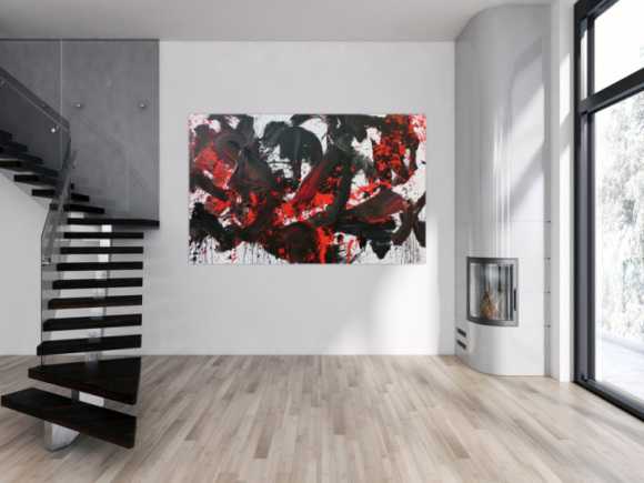 Abstraktes Acrylbild Action Painting schwarz rot weiß sehr modern