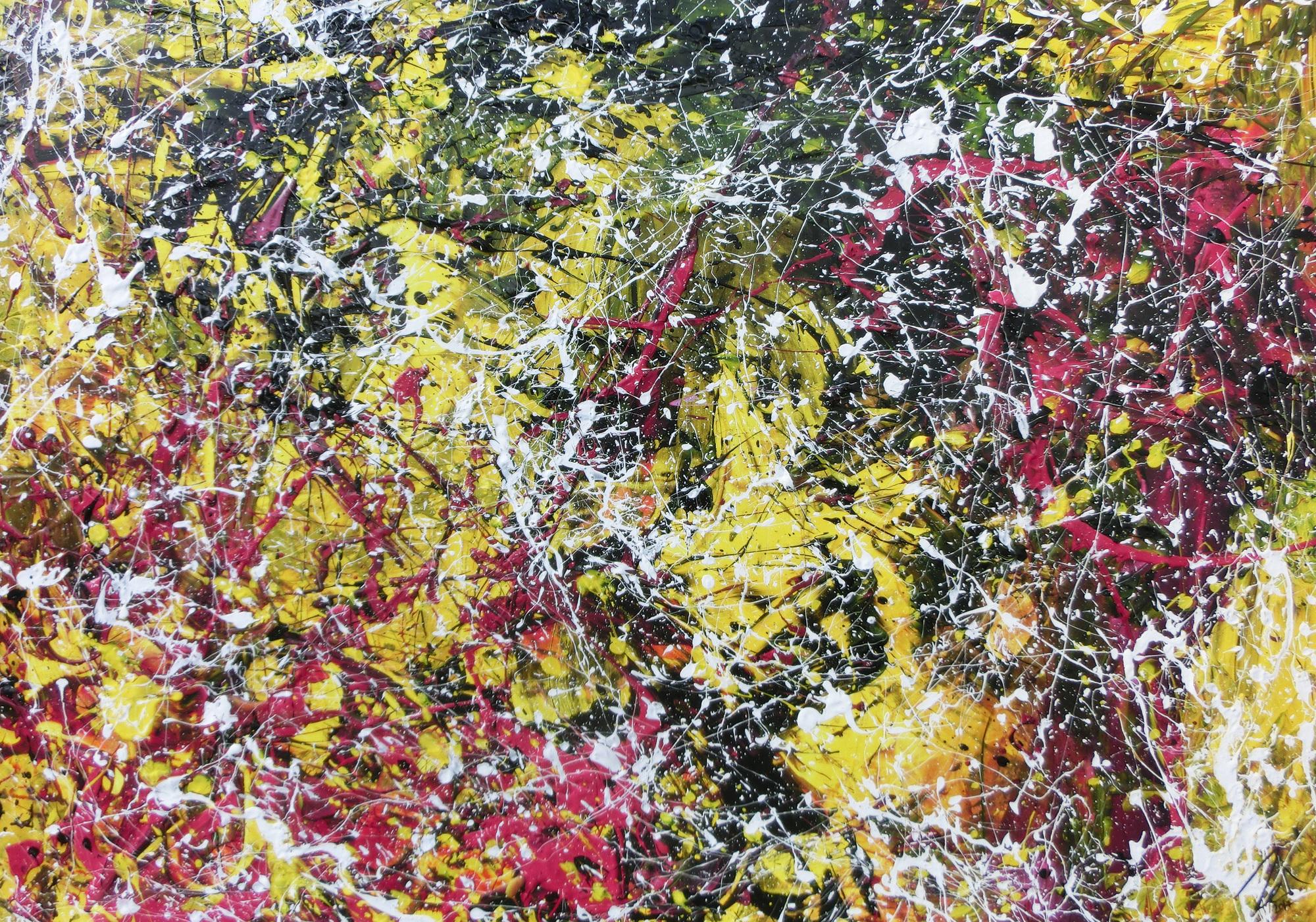Modernes abstraktes Acrylbild Action Painting gelb schwarz magenta weiß sehr modern