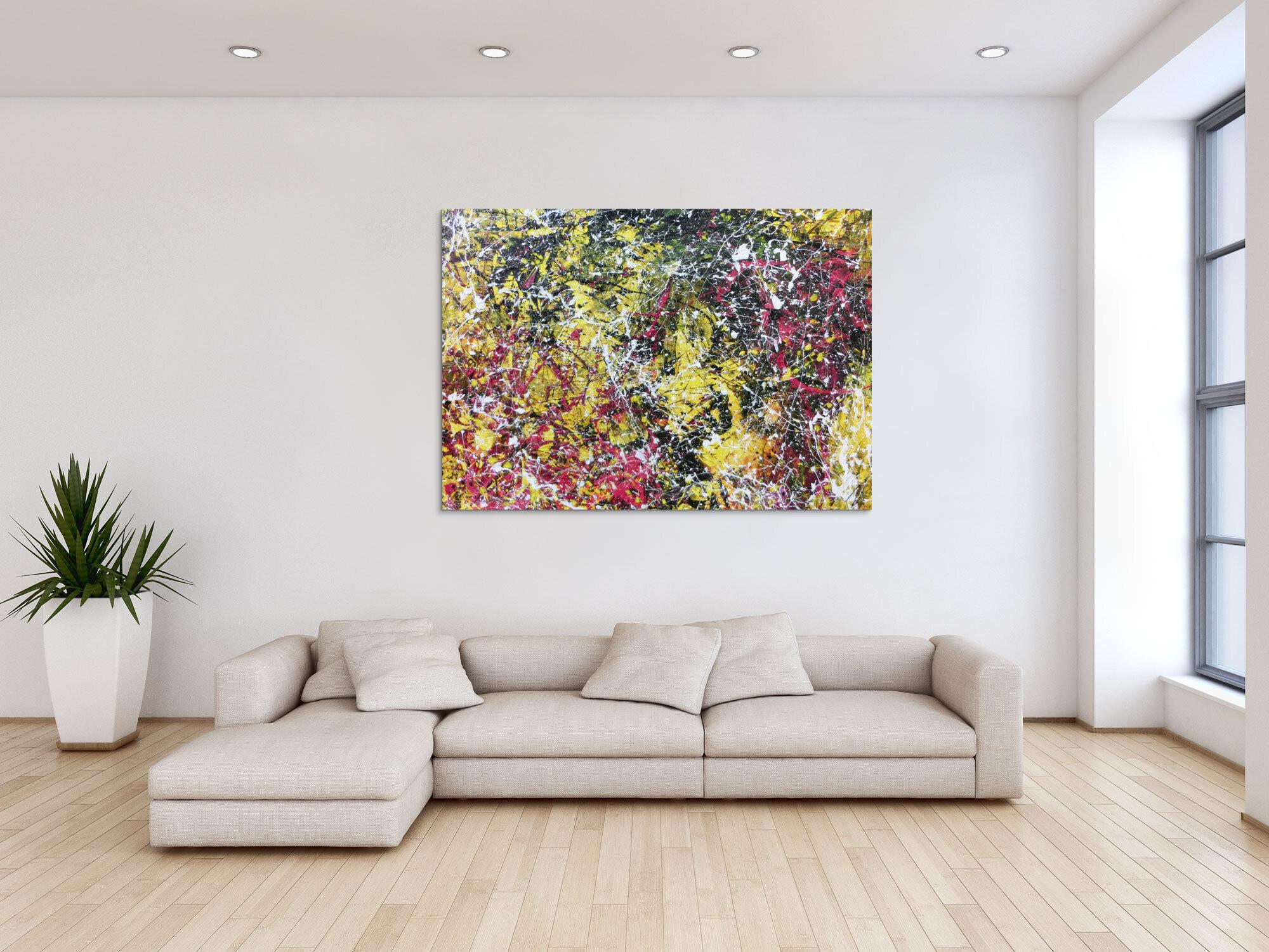 Modernes abstraktes Acrylbild Action Painting gelb schwarz magenta weiß sehr modern