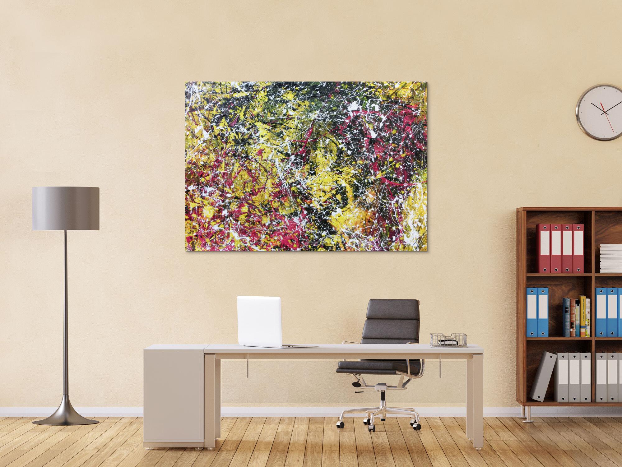 Modernes abstraktes Acrylbild Action Painting gelb schwarz magenta weiß sehr modern