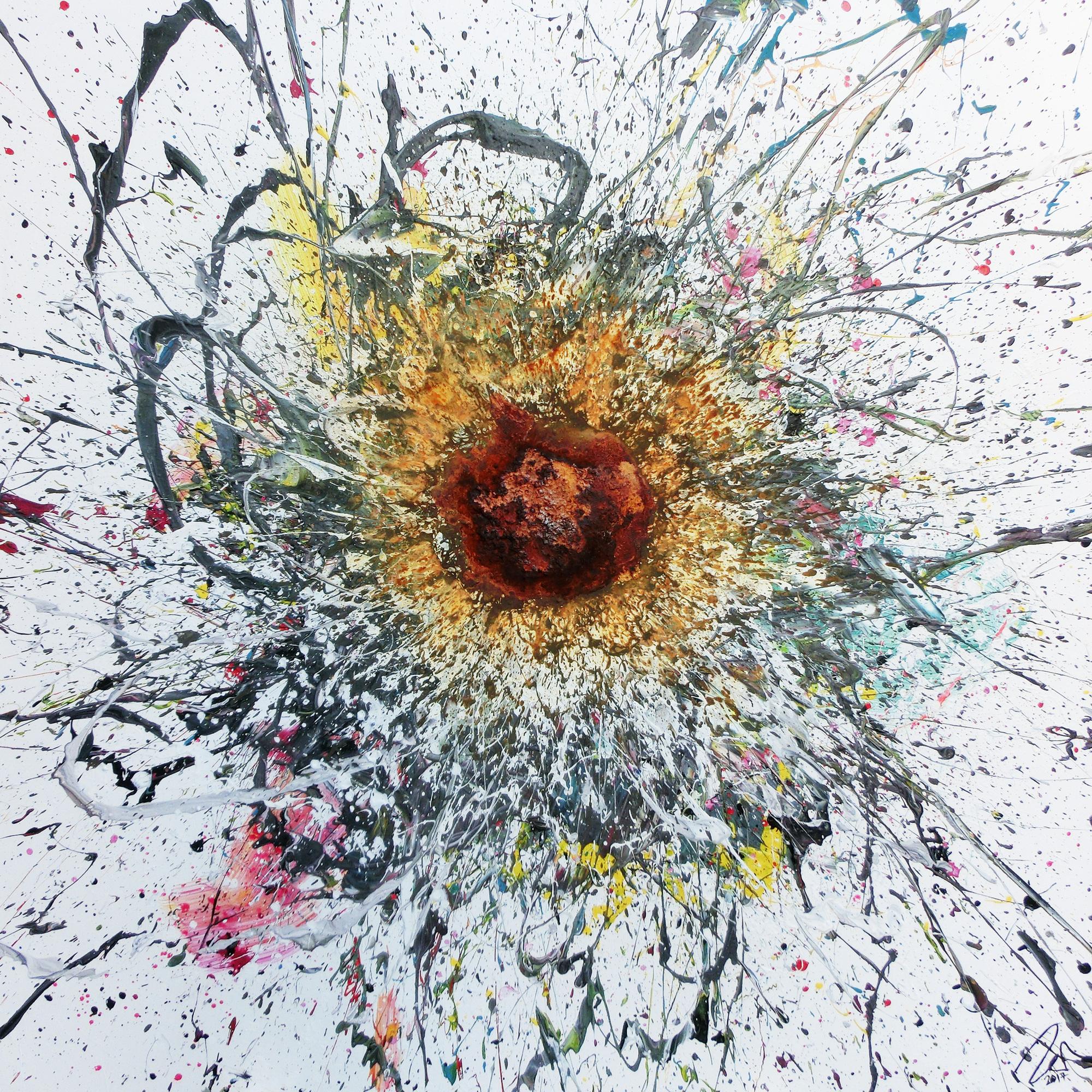 Abstraktes Acrylbild Acryl und Rost Mischtechnik sehr modern Action Painting mit starker Struktur