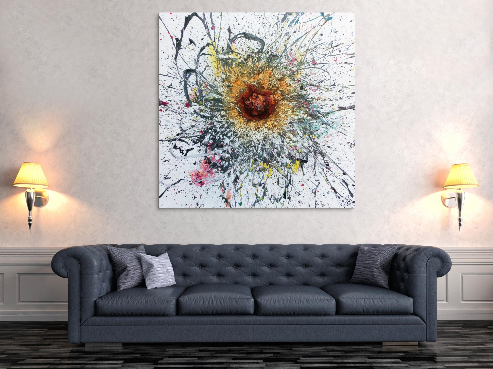 Abstraktes Acrylbild Acryl und Rost Mischtechnik sehr modern Action Painting mit starker Struktur