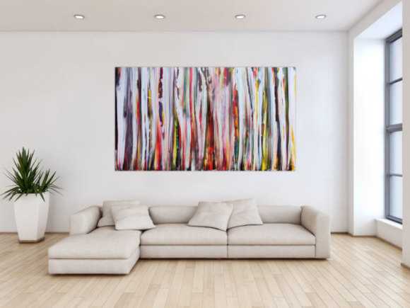 Abstraktes Acrylbild sehr bunt mit weißen Streifen sehr modern