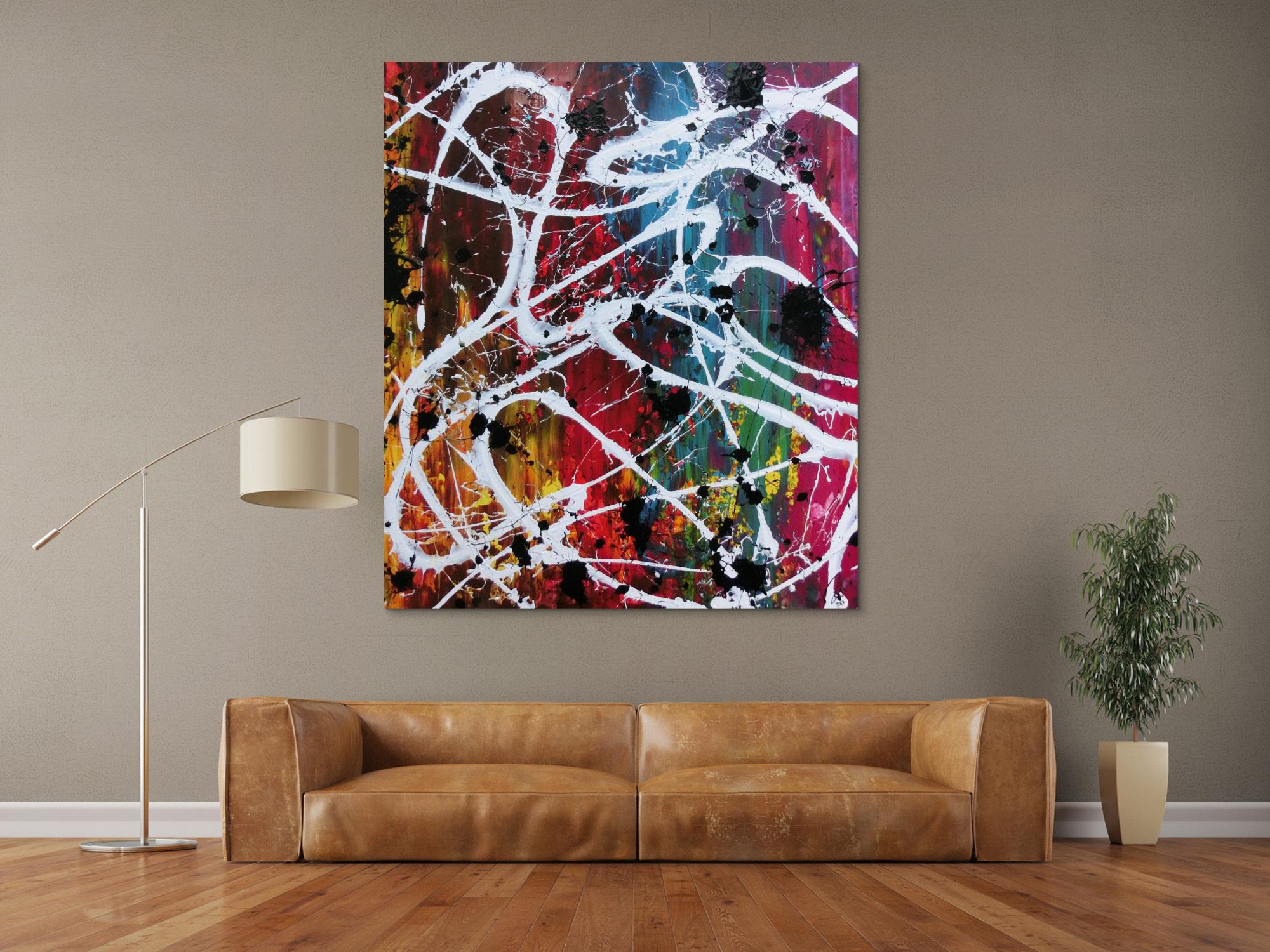 Abstraktes Acrylbild Action Painting sehr bunt viele Farben Splash Art 