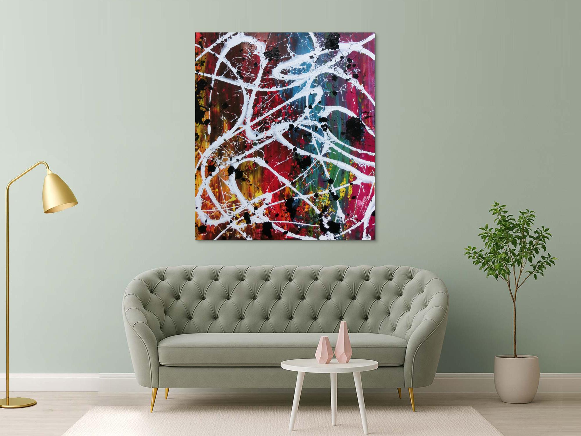 Abstraktes Acrylbild Action Painting sehr bunt viele Farben Splash Art 