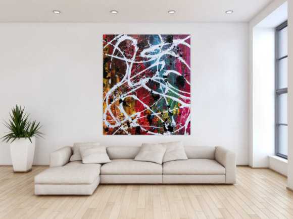 Abstraktes Acrylbild Action Painting sehr bunt viele Farben Splash Art 