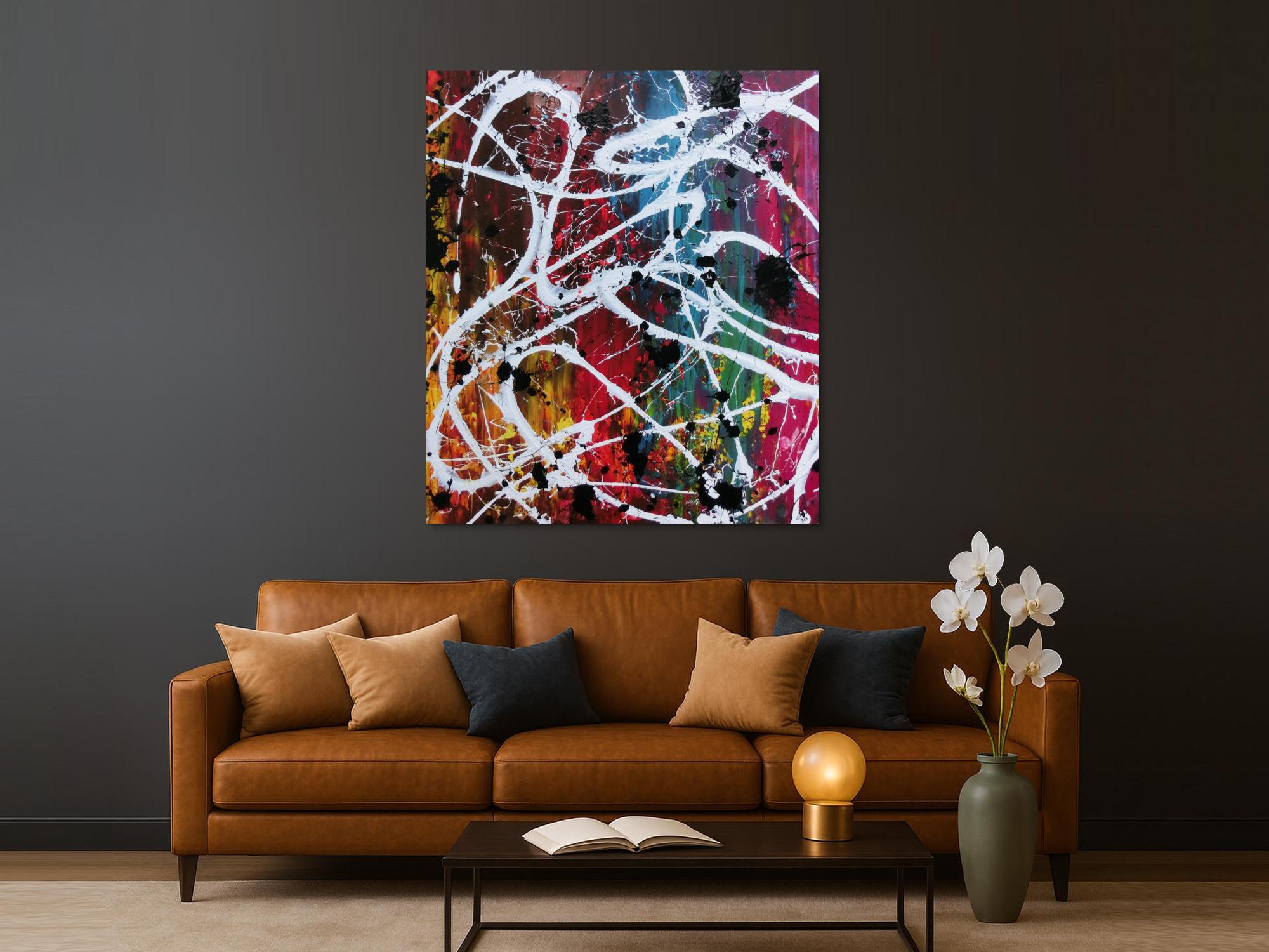 Abstraktes Acrylbild Action Painting sehr bunt viele Farben Splash Art 