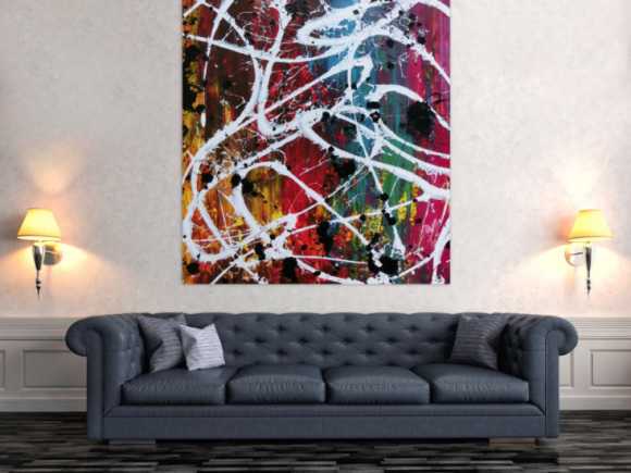 Abstraktes Acrylbild Action Painting sehr bunt viele Farben Splash Art 
