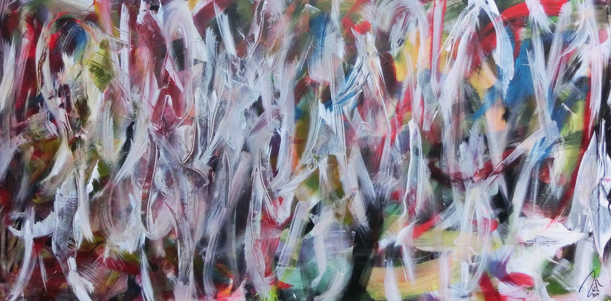 Abstraktes Gemälde buntes Acrylbild Mischtechnik sehr modern bunt und weiß