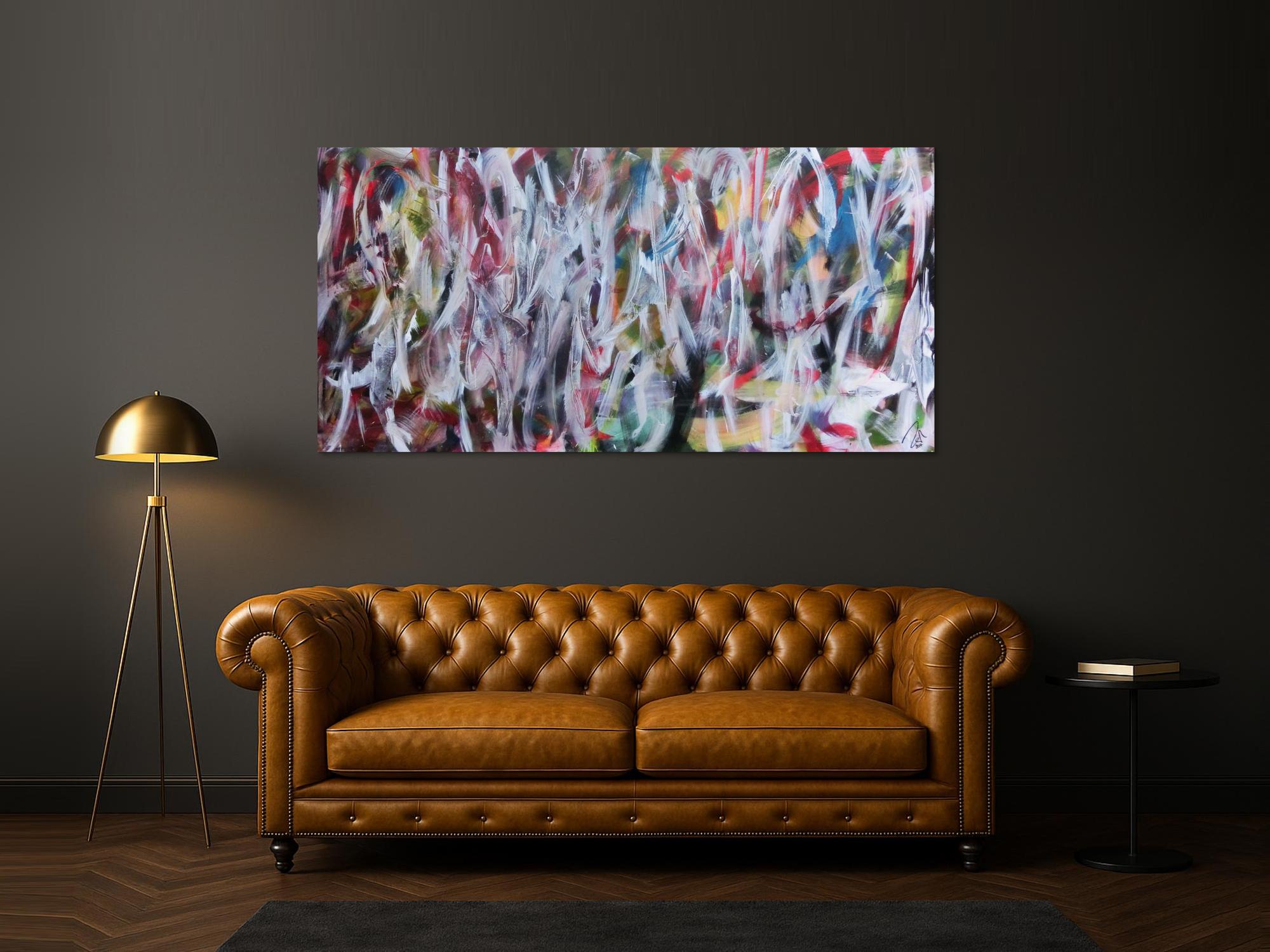 Abstraktes Gemälde buntes Acrylbild Mischtechnik sehr modern bunt und weiß