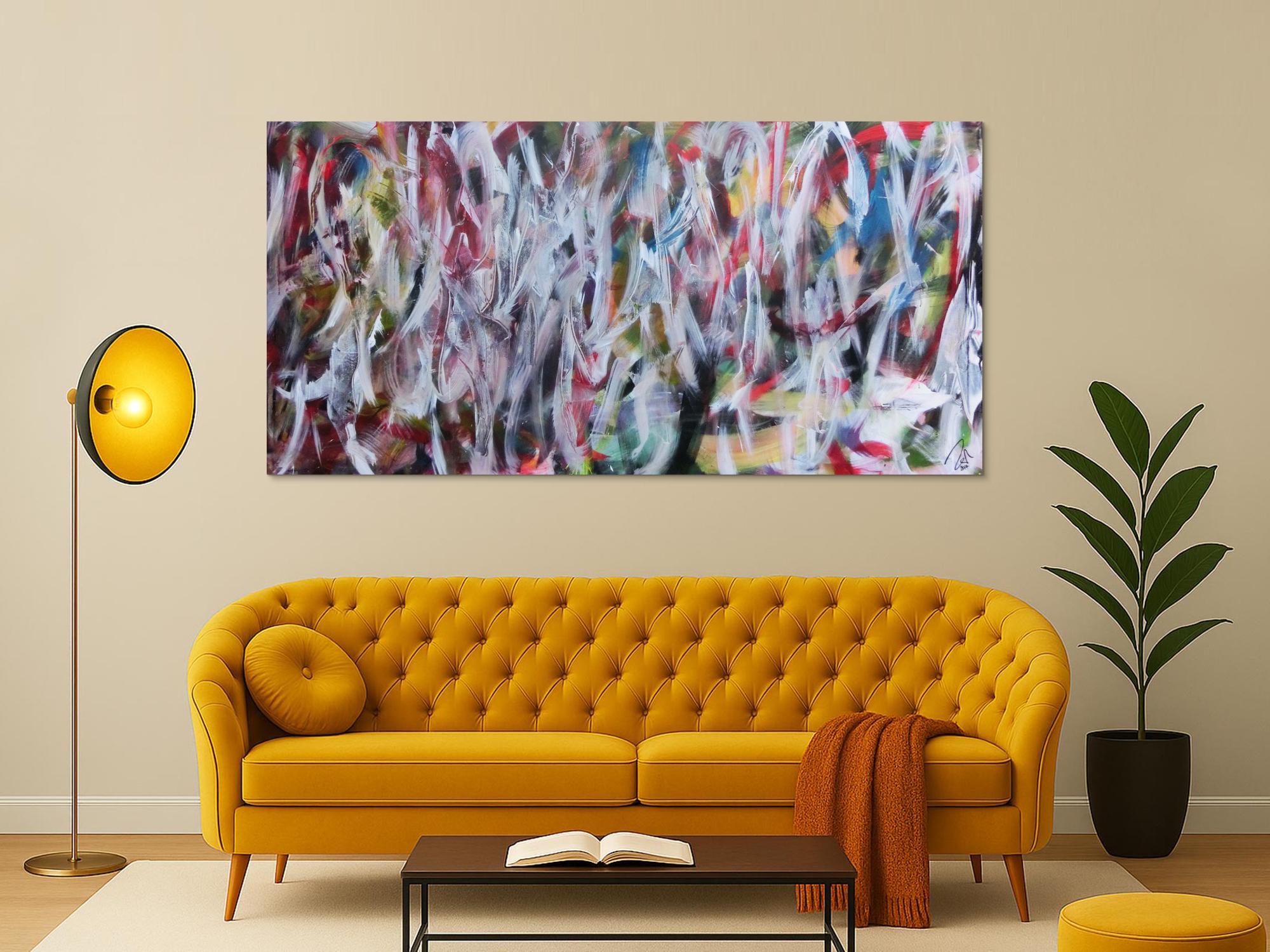 Abstraktes Gemälde buntes Acrylbild Mischtechnik sehr modern bunt und weiß