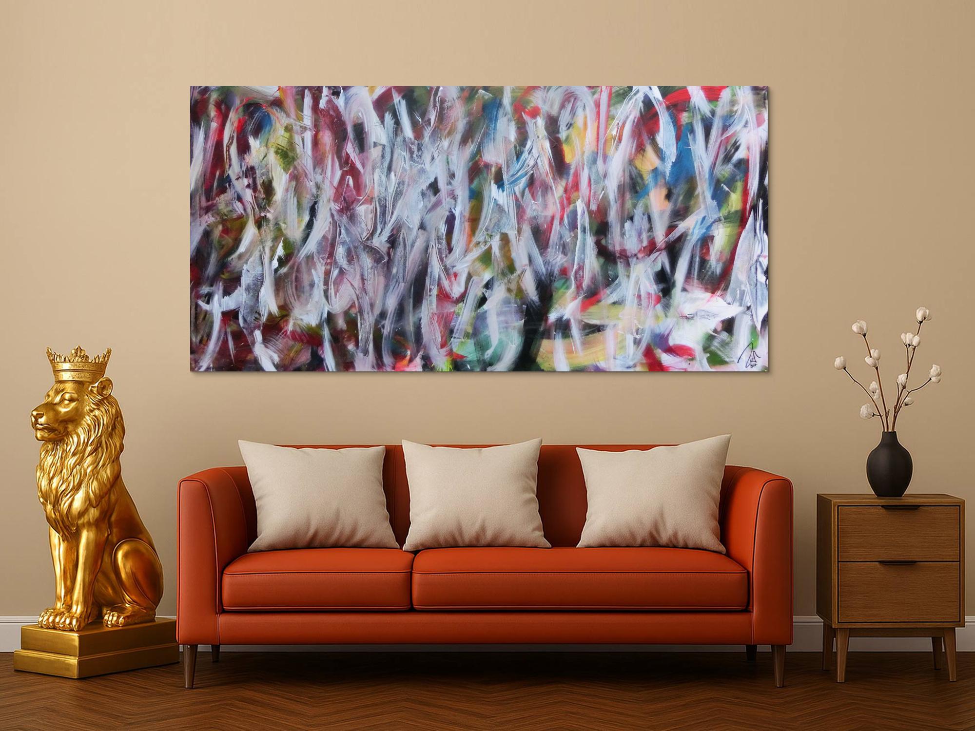 Abstraktes Gemälde buntes Acrylbild Mischtechnik sehr modern bunt und weiß