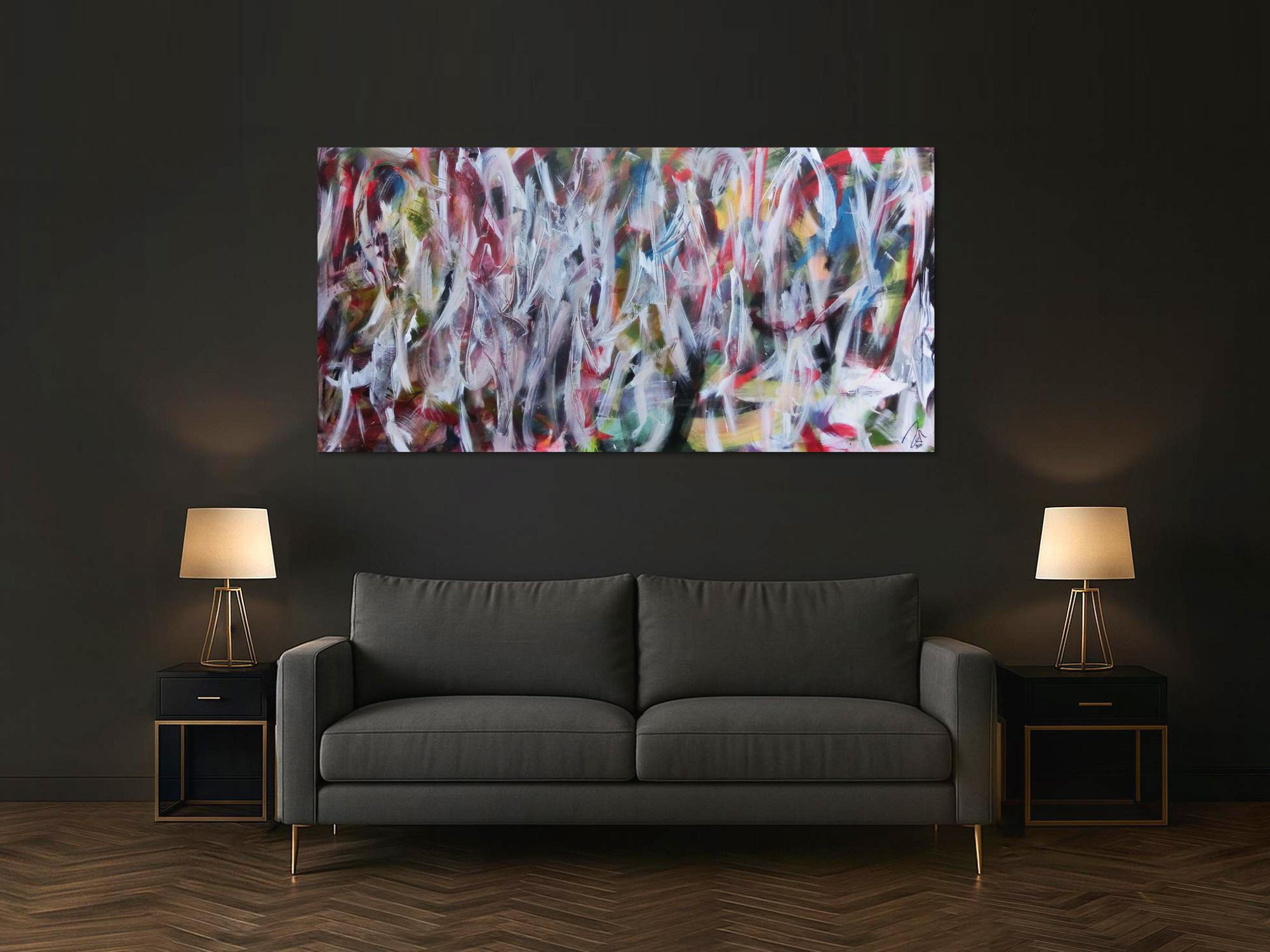 Abstraktes Gemälde buntes Acrylbild Mischtechnik sehr modern bunt und weiß