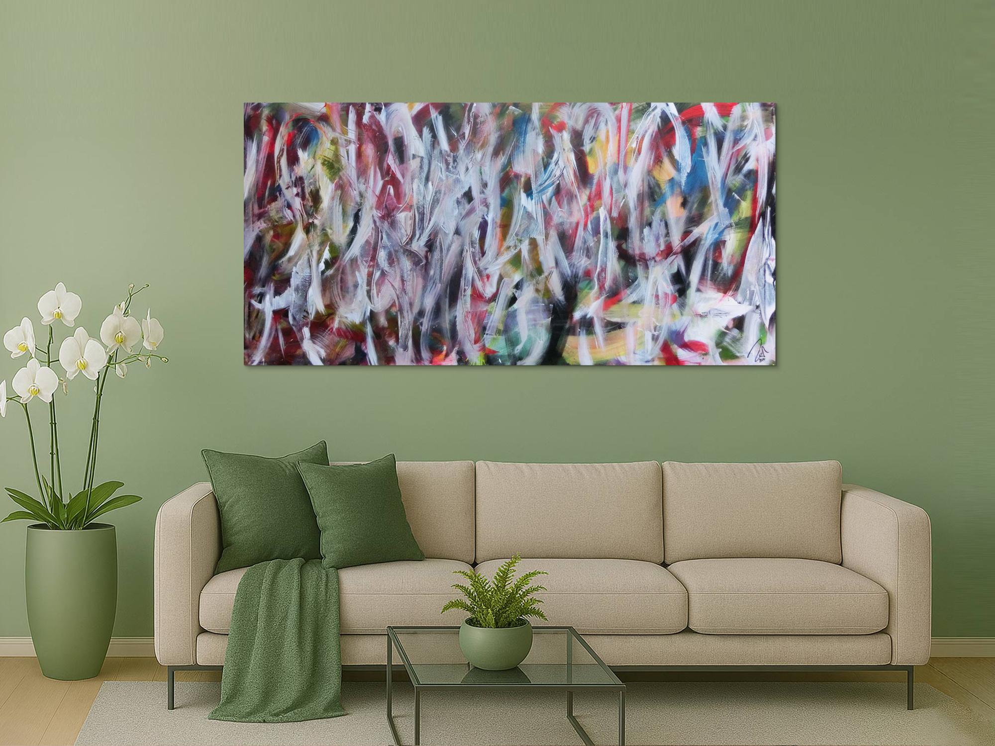 Abstraktes Gemälde buntes Acrylbild Mischtechnik sehr modern bunt und weiß