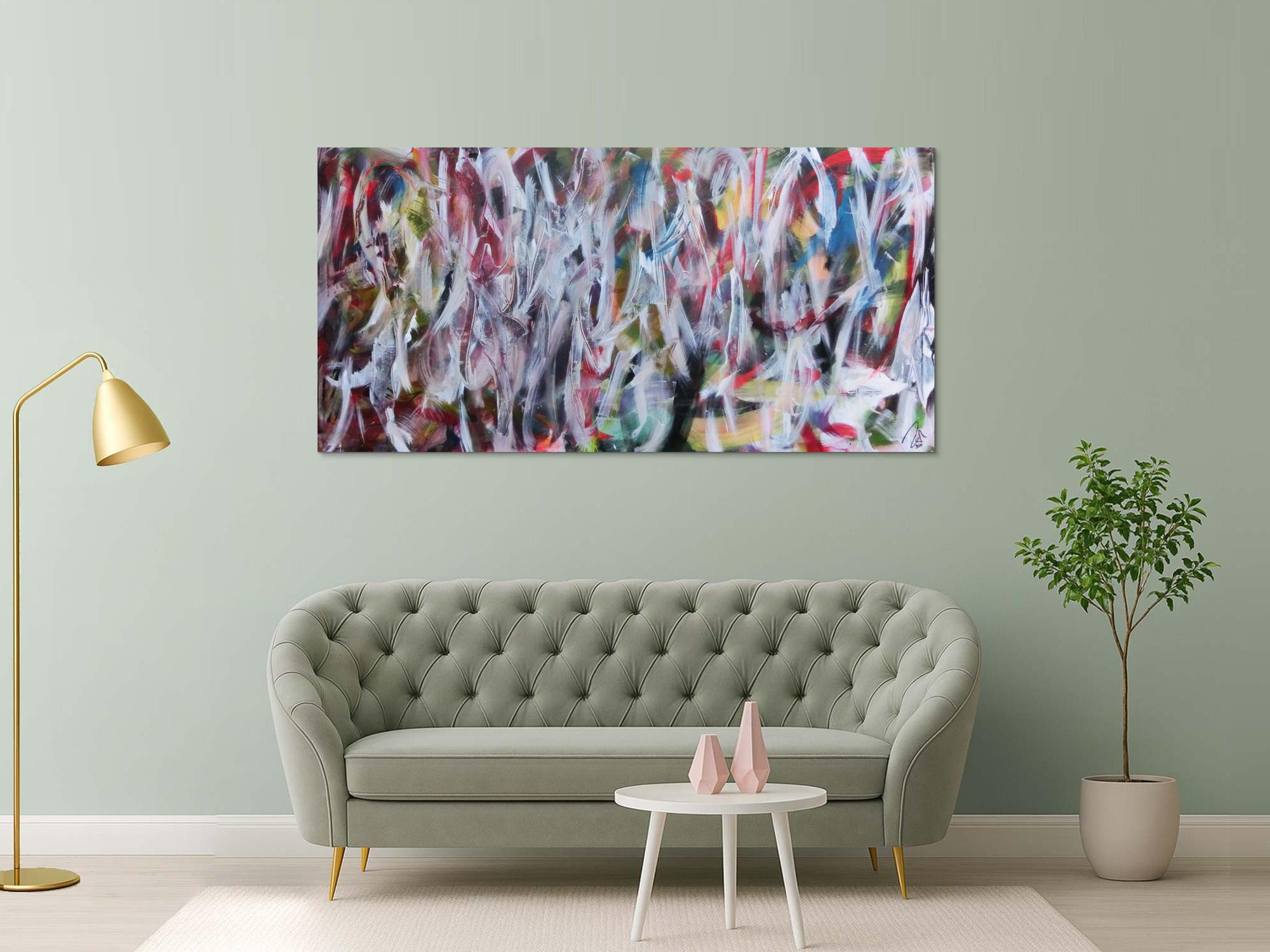 Abstraktes Gemälde buntes Acrylbild Mischtechnik sehr modern bunt und weiß