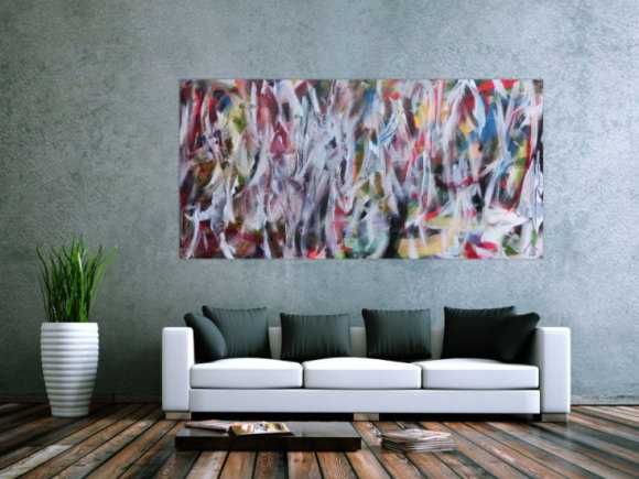 Abstraktes Gemälde buntes Acrylbild Mischtechnik sehr modern bunt und weiß