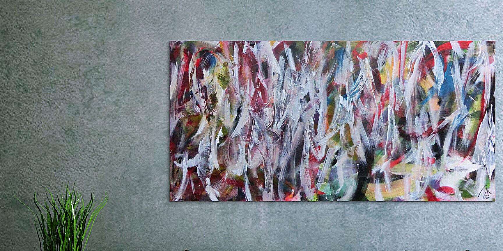 Abstraktes Gemälde buntes Acrylbild Mischtechnik sehr modern bunt und weiß