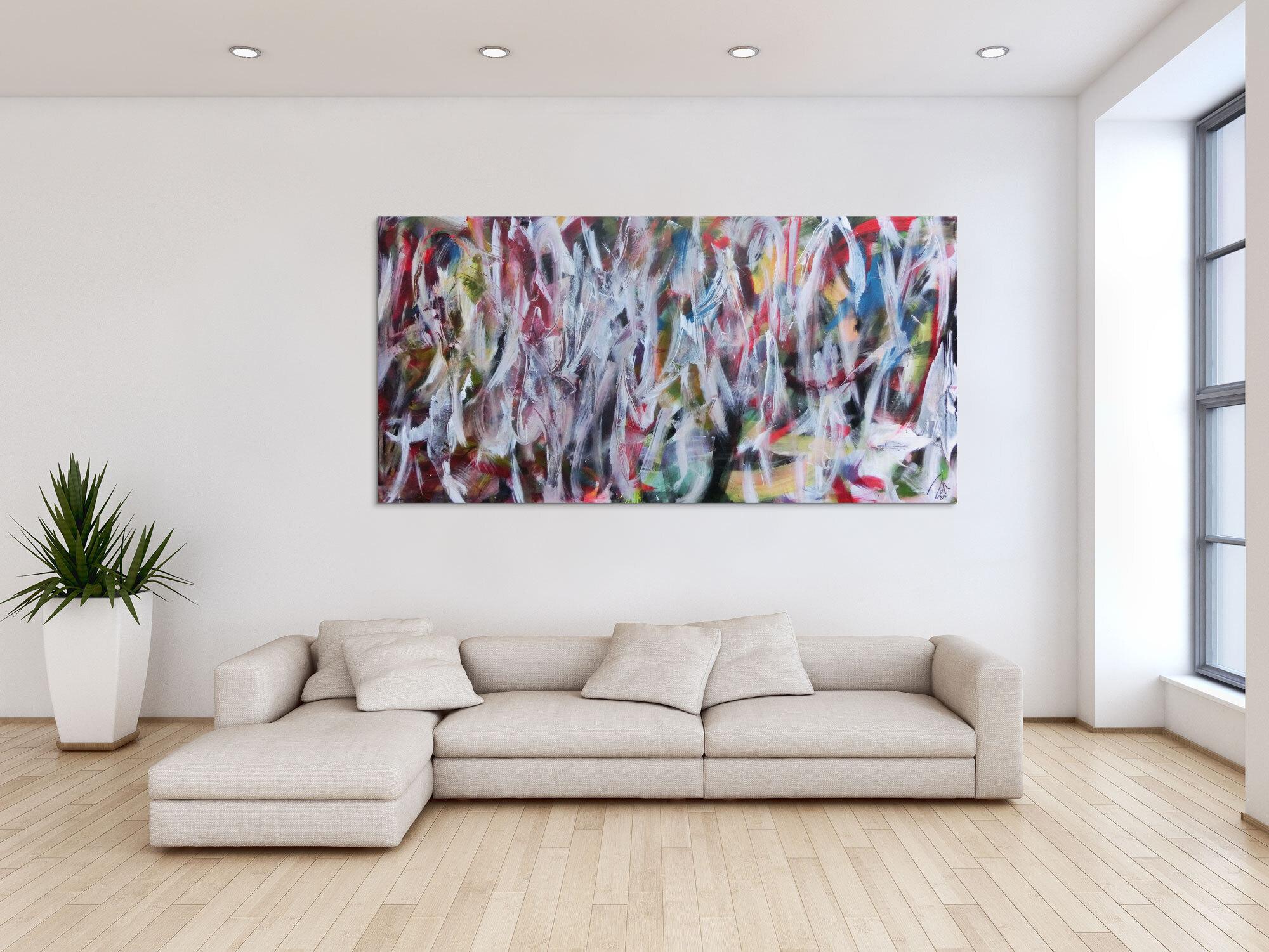 Abstraktes Gemälde buntes Acrylbild Mischtechnik sehr modern bunt und weiß