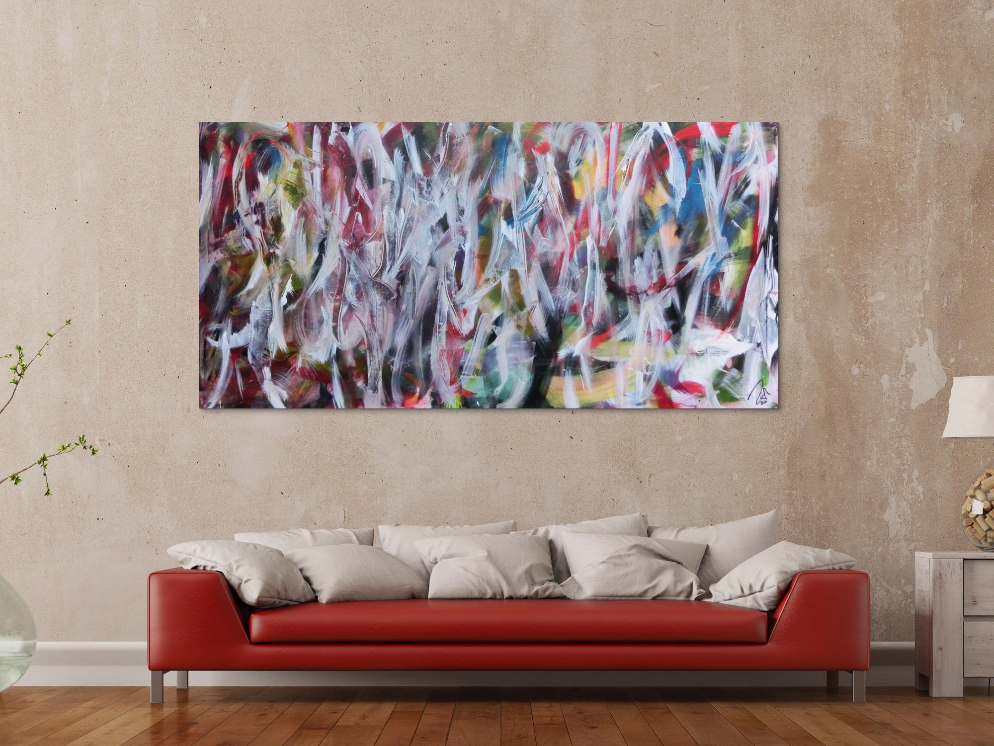 Abstraktes Gemälde buntes Acrylbild Mischtechnik sehr modern bunt und weiß