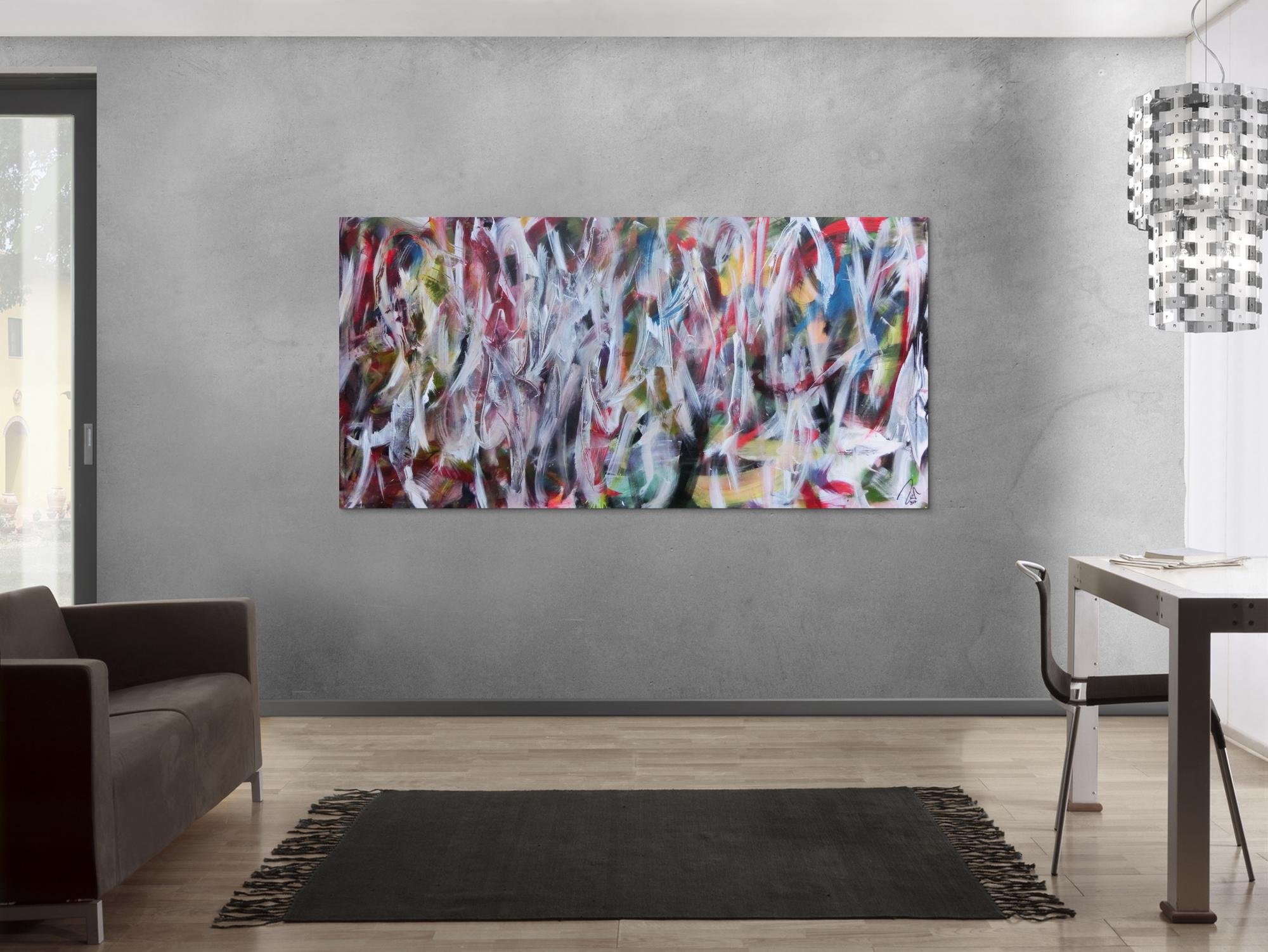 Abstraktes Gemälde buntes Acrylbild Mischtechnik sehr modern bunt und weiß