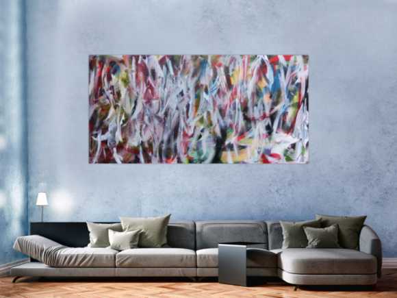 Abstraktes Gemälde buntes Acrylbild Mischtechnik sehr modern bunt und weiß