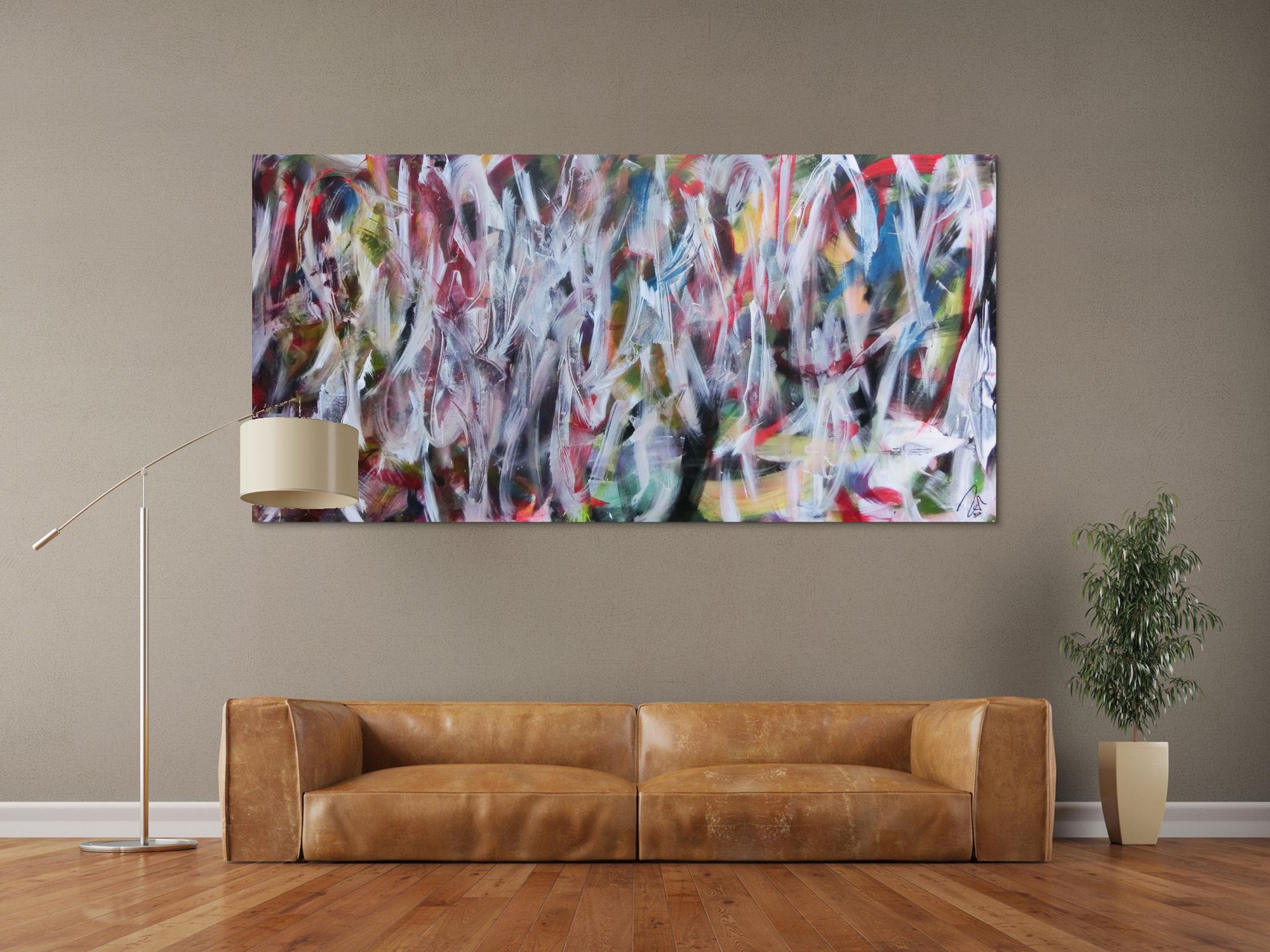 Abstraktes Gemälde buntes Acrylbild Mischtechnik sehr modern bunt und weiß