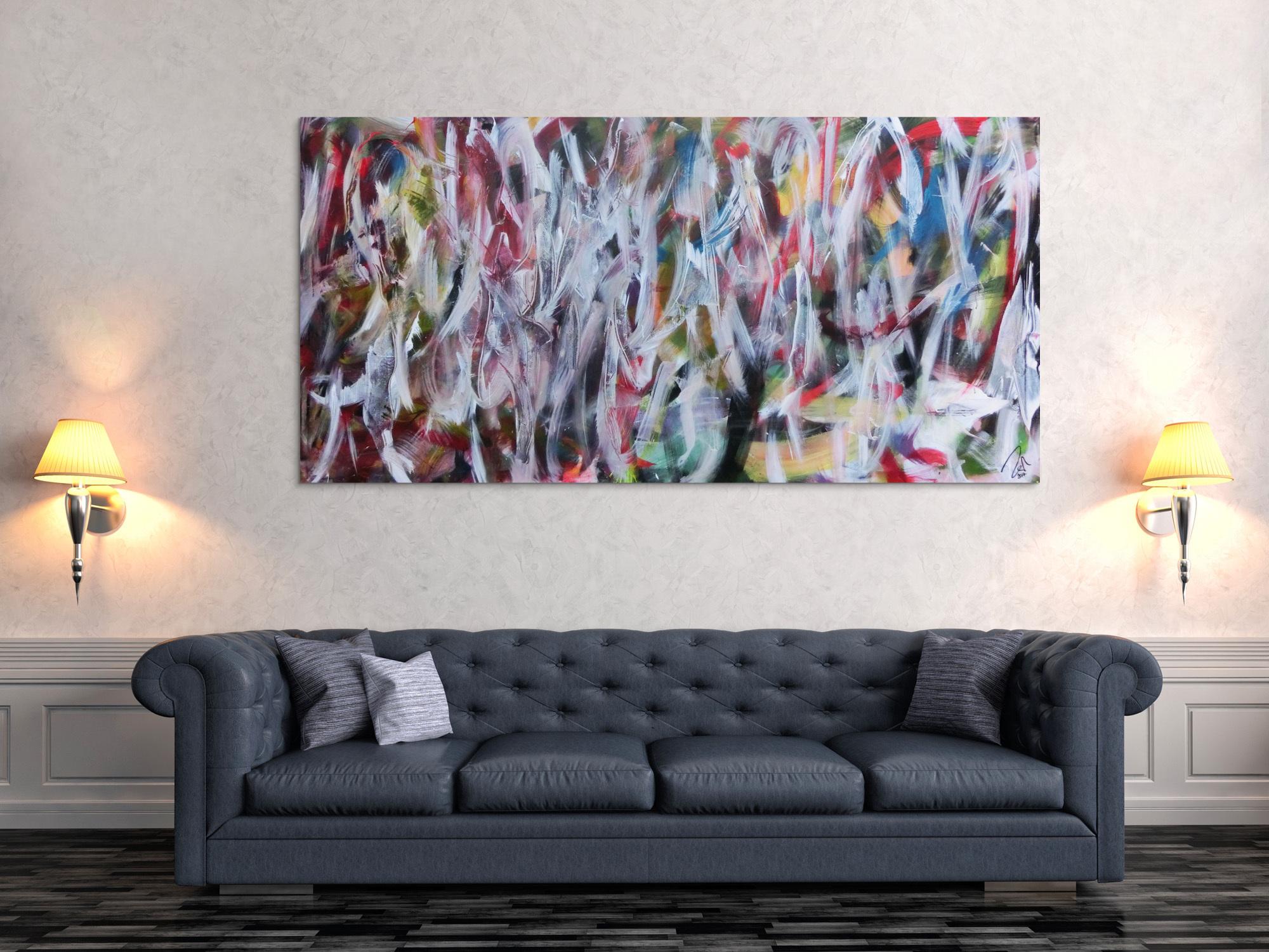 Abstraktes Gemälde buntes Acrylbild Mischtechnik sehr modern bunt und weiß