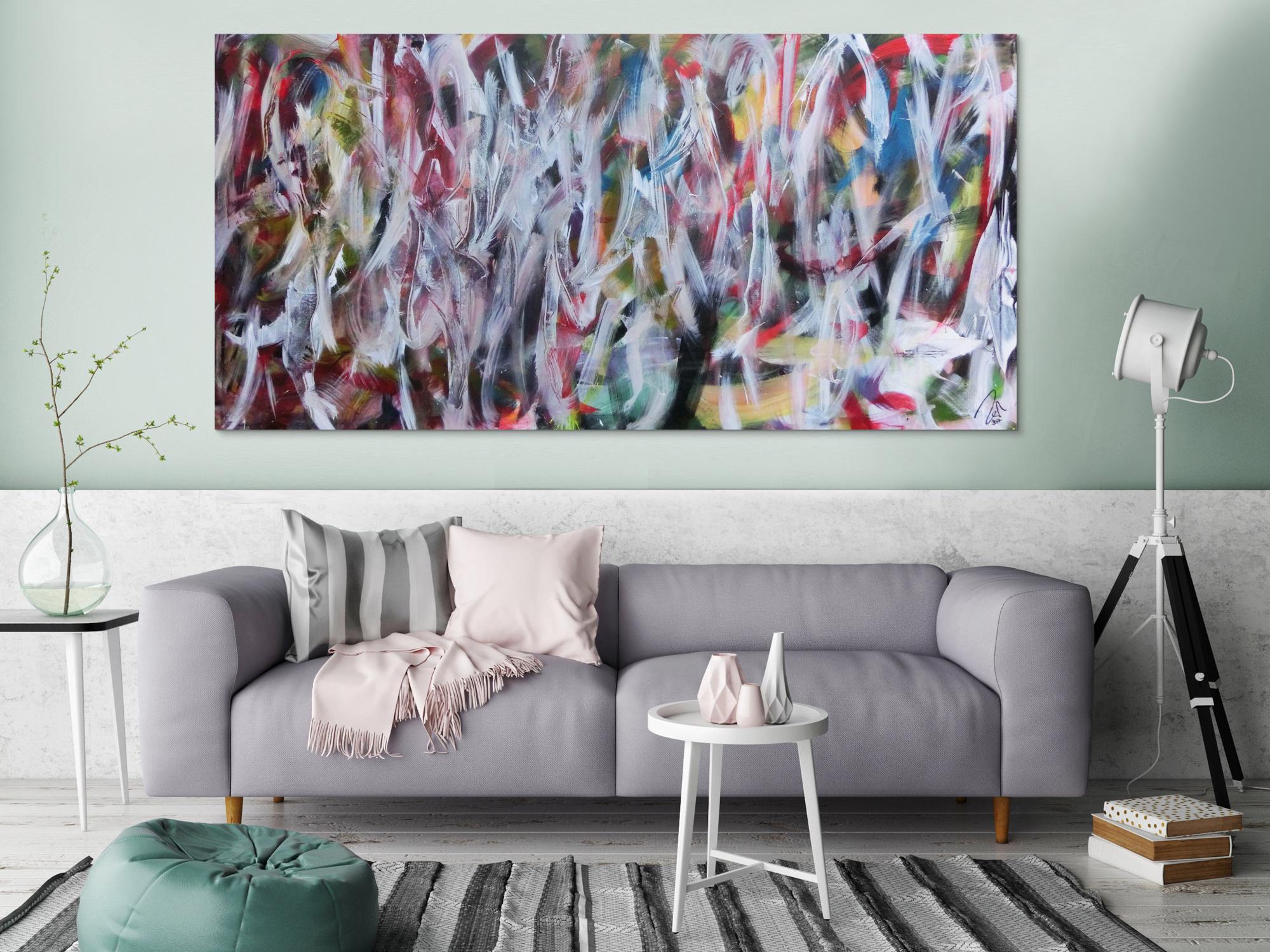 Abstraktes Gemälde buntes Acrylbild Mischtechnik sehr modern bunt und weiß