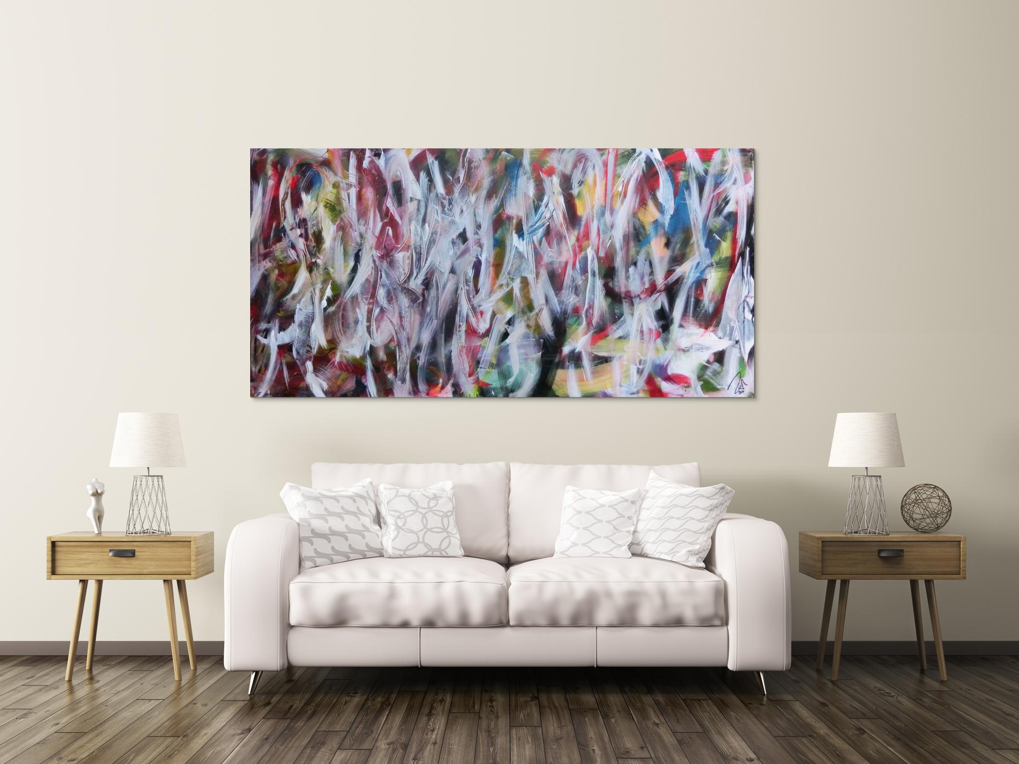 Abstraktes Gemälde buntes Acrylbild Mischtechnik sehr modern bunt und weiß