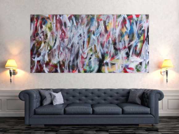Abstraktes Gemälde buntes Acrylbild Mischtechnik sehr modern bunt und weiß