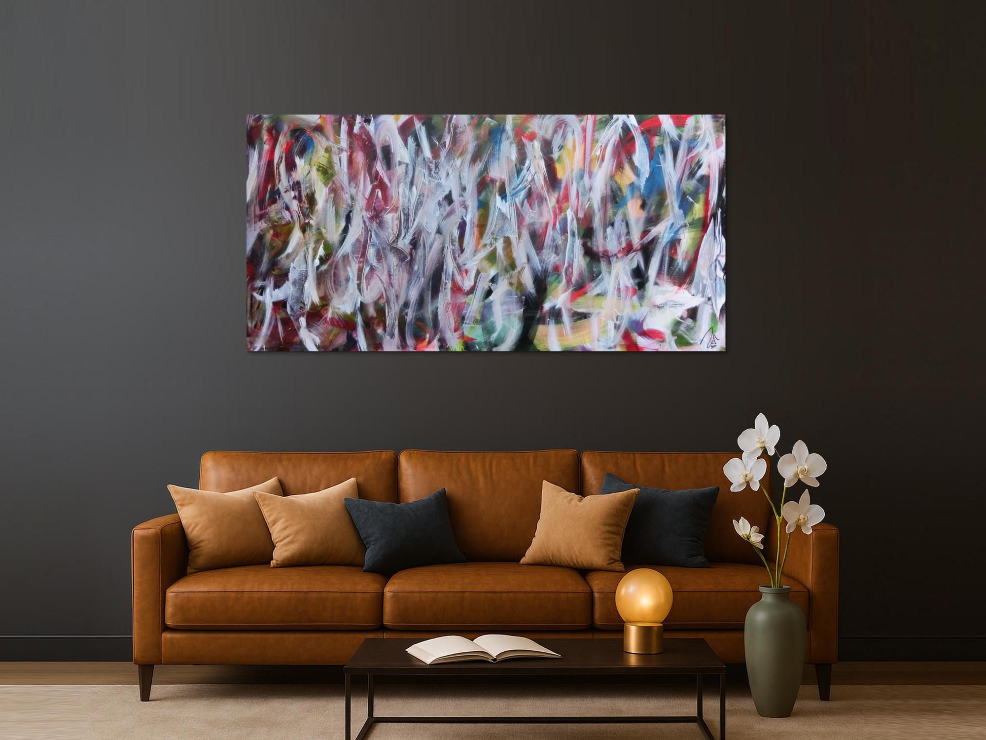 Abstraktes Gemälde buntes Acrylbild Mischtechnik sehr modern bunt und weiß