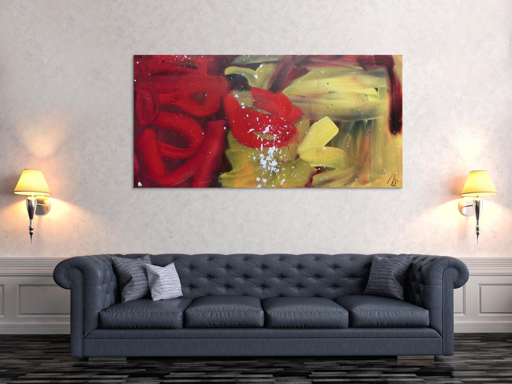 Abstraktes Acrylbild modern zeitgenössisch rot gelb braun sehr modern und schlicht