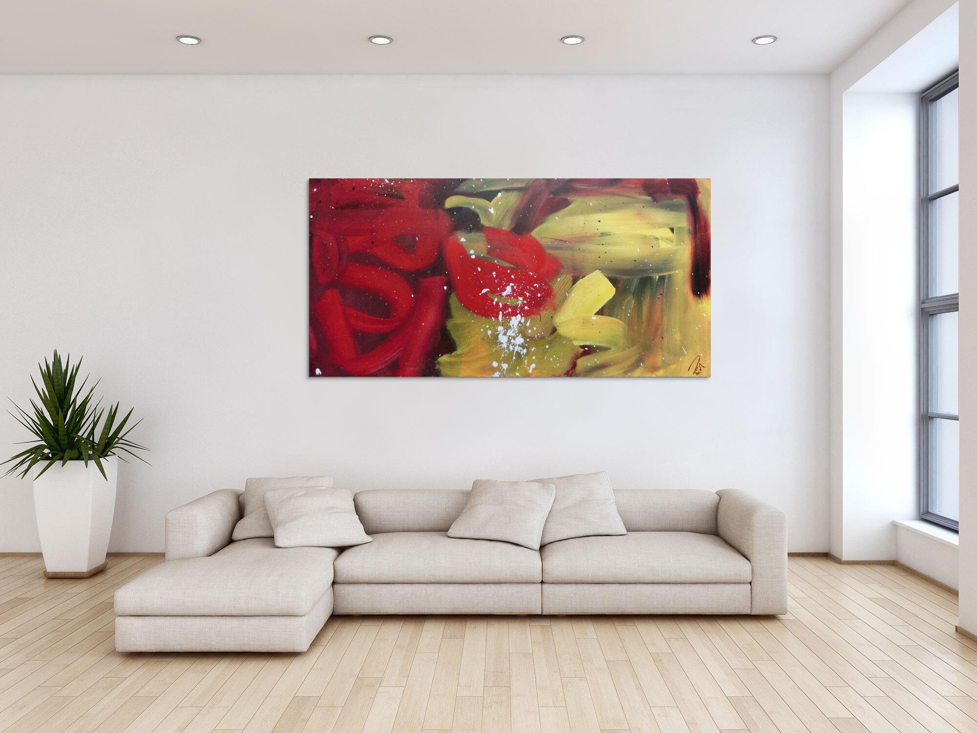 Abstraktes Acrylbild modern zeitgenössisch rot gelb braun sehr modern und schlicht