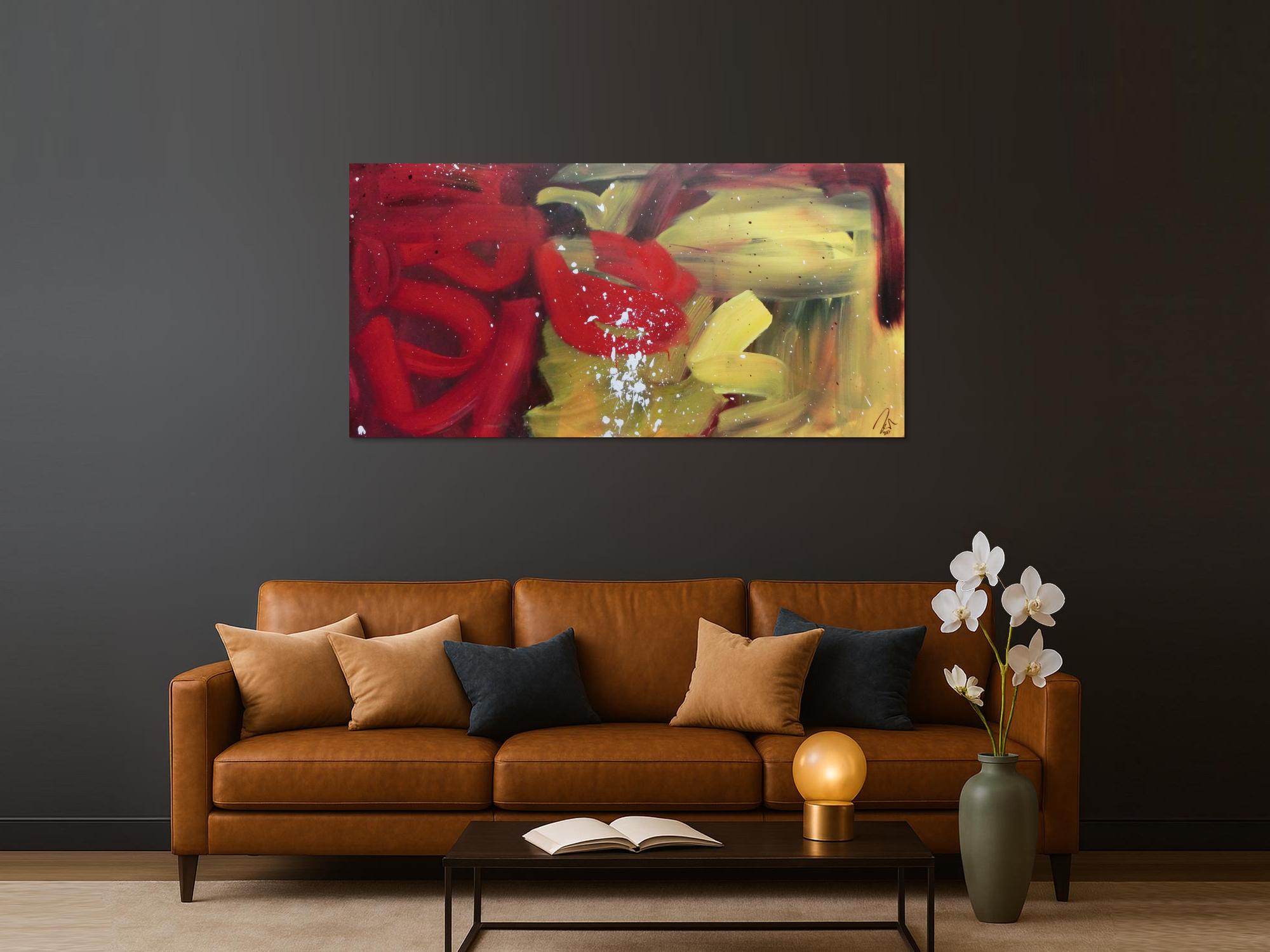 Abstraktes Acrylbild modern zeitgenössisch rot gelb braun sehr modern und schlicht