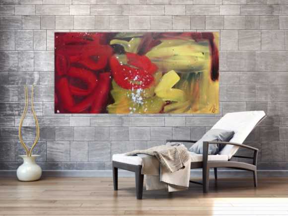 Abstraktes Acrylbild modern zeitgenössisch rot gelb braun sehr modern und schlicht